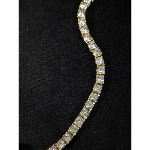 Gold Tone Rhinestone Baguette Tennis Necklace Initial Letter B Pendant BLING - Picture 7 of 14